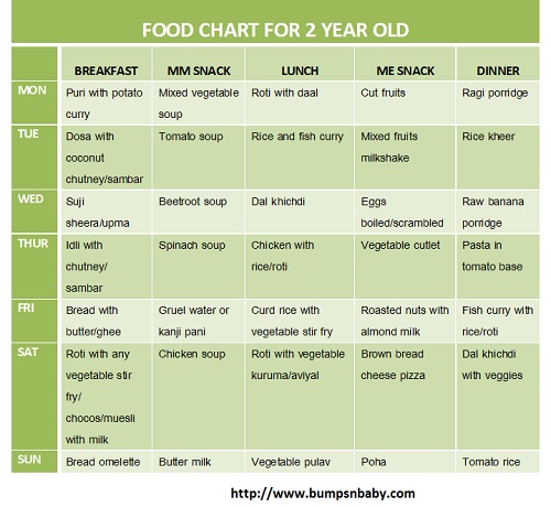 food chart for 2 year old