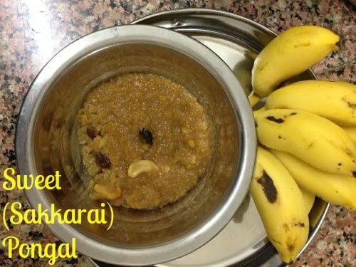 sweet pongal or sakkarai pongal