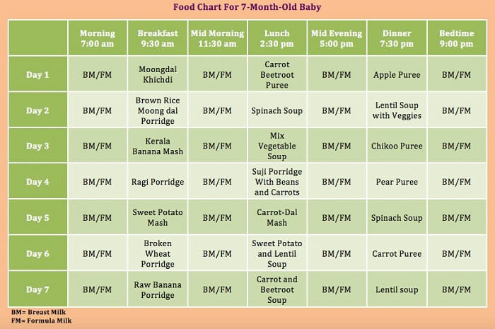 7-month baby food chart | Daily meal plan for your baby