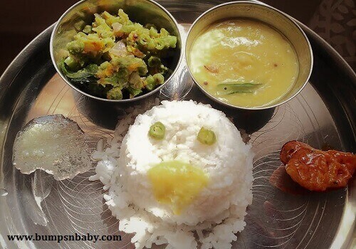 rice moong dal curry and beans